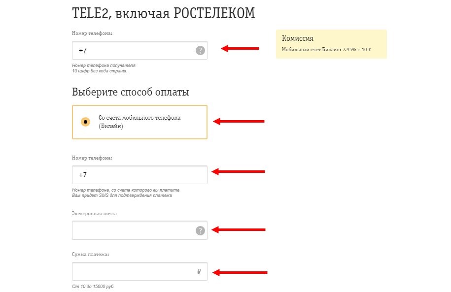 перевод денег с Билайн на Теле2