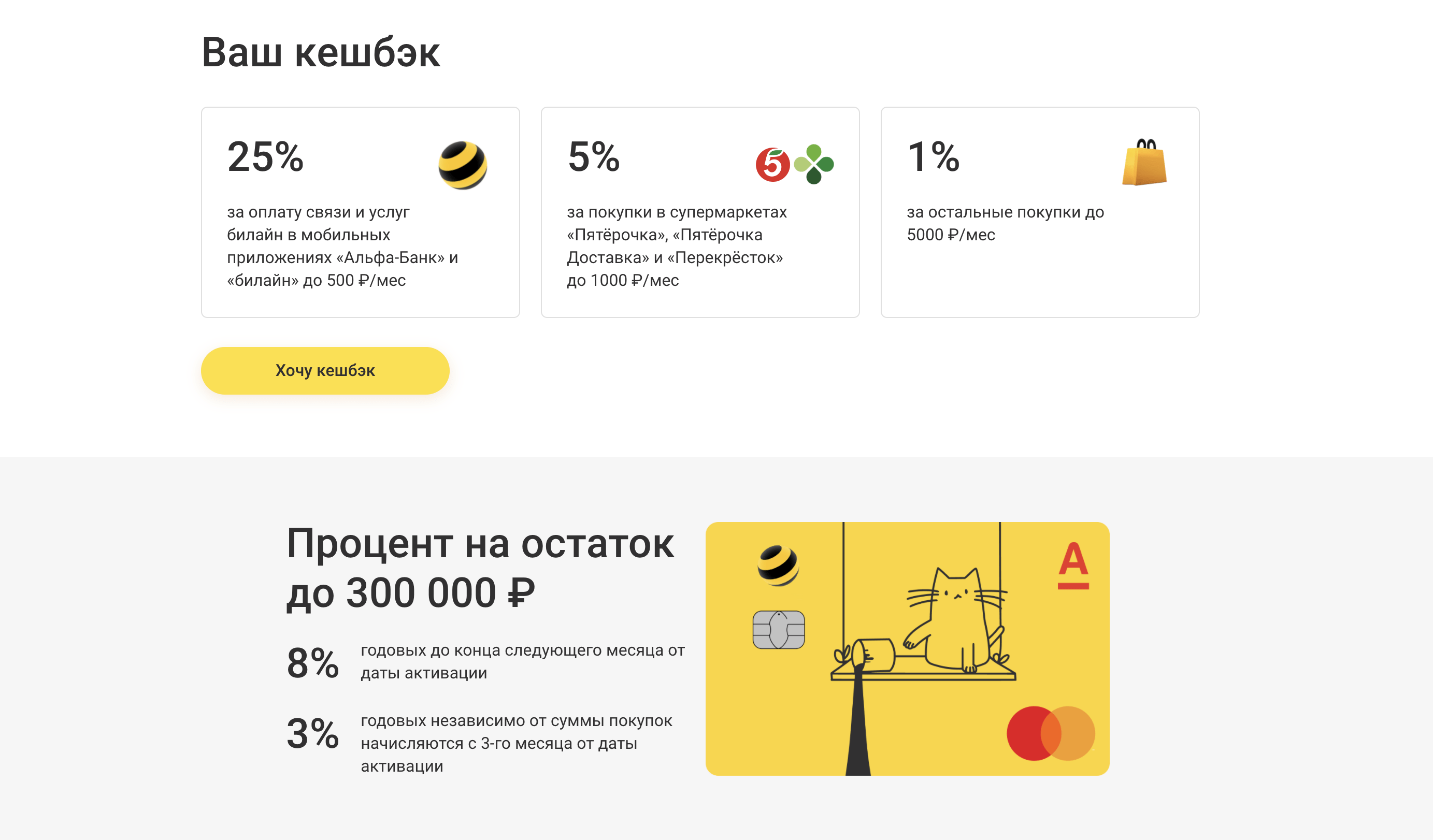 Условия дебетовой карты Билайн “Кэшбэк 1-5-25”