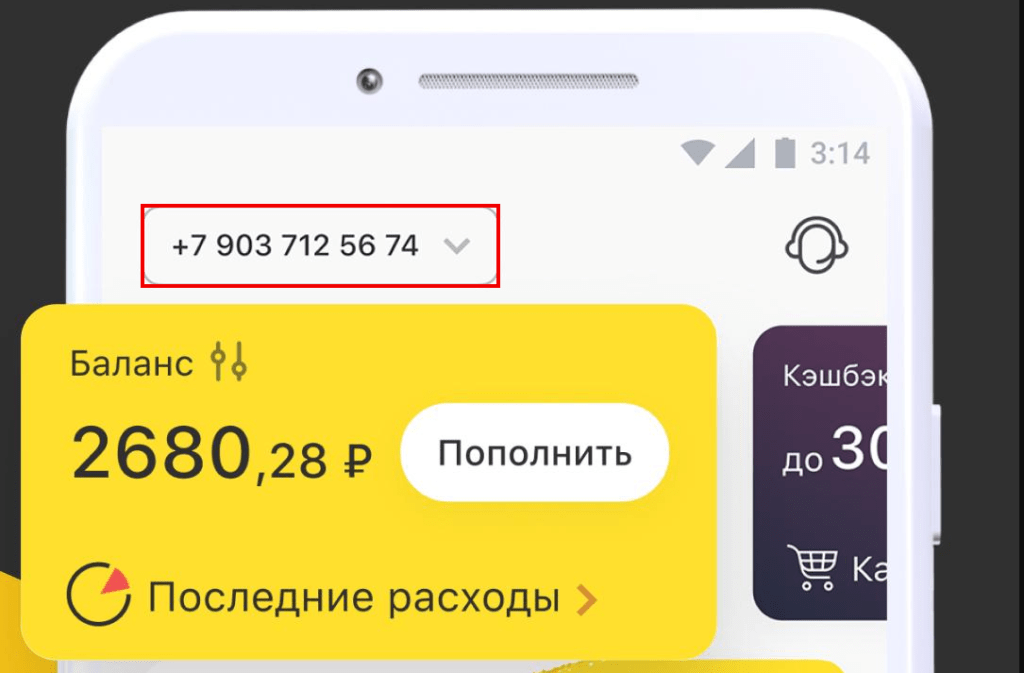 номер телефона билайн в приложении 