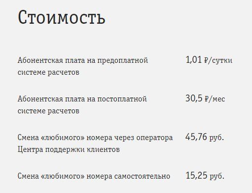 услуга любимый номер в билайн описание и стоимость