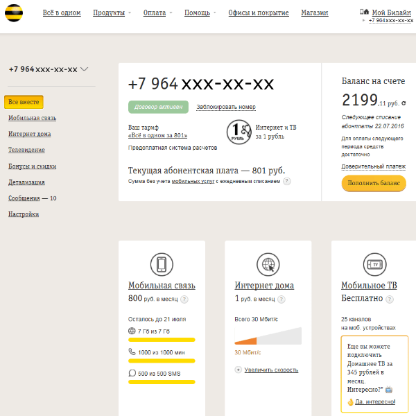 домашний интернет билайн оплата в личном кабинете